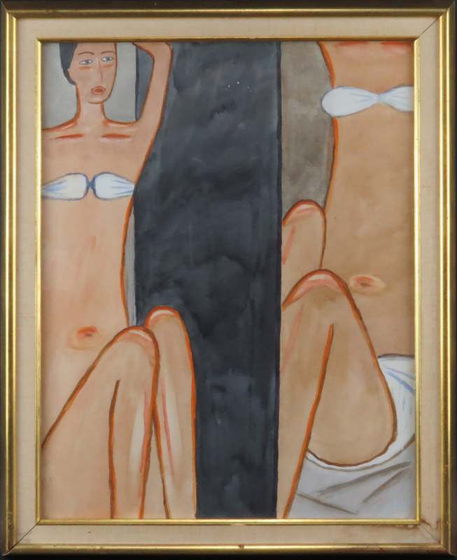 After: Jerzy Nowosielski, Polish (1923-2011) Watercolor on paper "Women In Swimsuits" Unsigned.