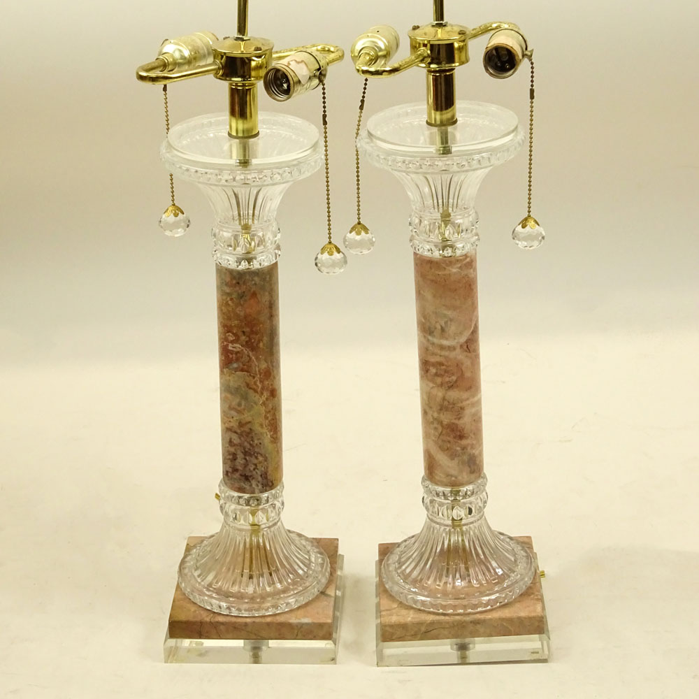 Pair of Vintage Marble, Glass and Lucite Table Lamps.