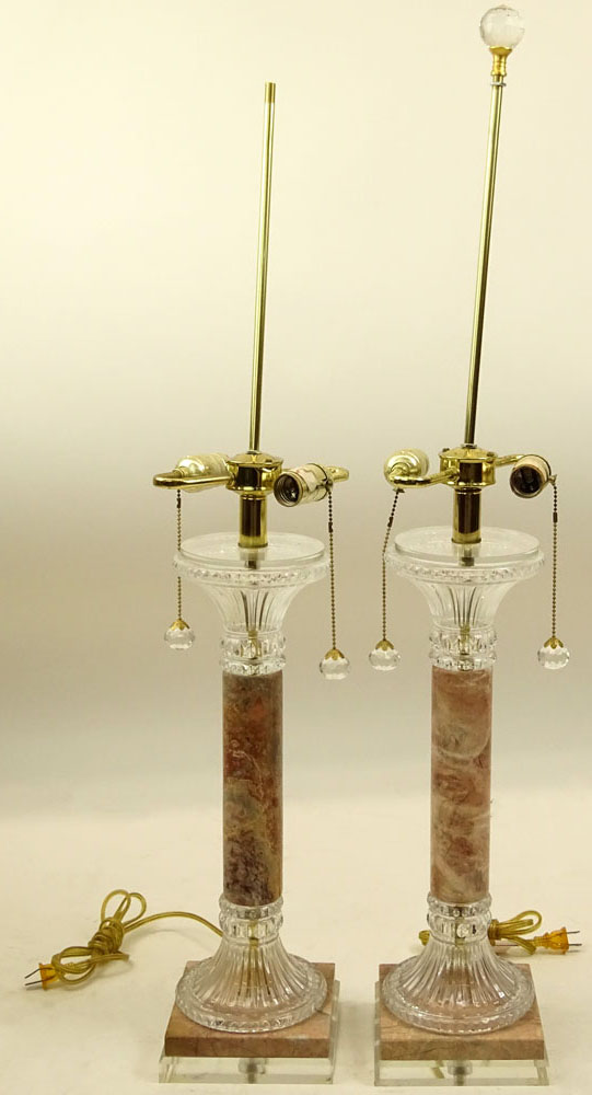 Pair of Vintage Marble, Glass and Lucite Table Lamps.