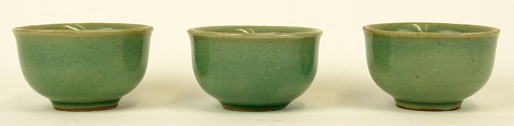 Lot of 3 20th C Korean Celadon Tea Cups. Crackle glaze.