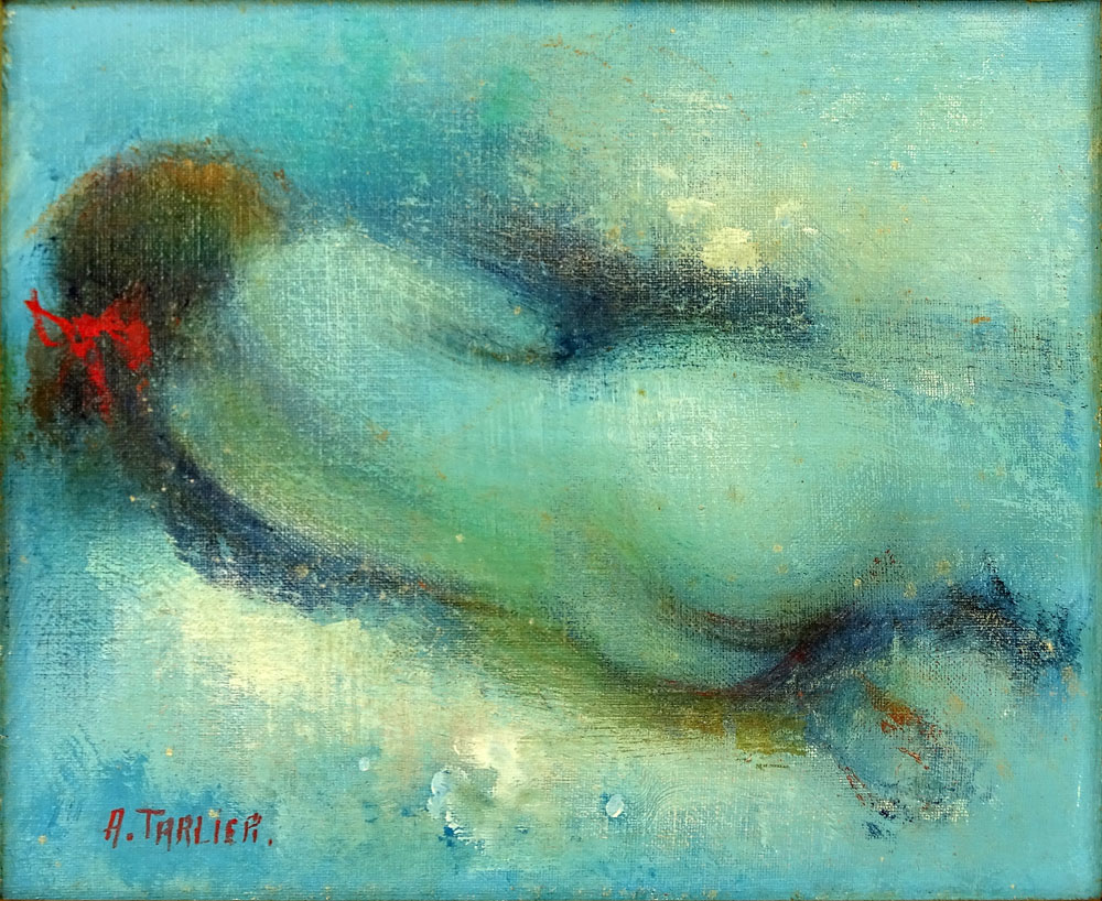 Decorative 20th Century Oil on Canvas "Reclining Nude"  Signed A. Tarlier