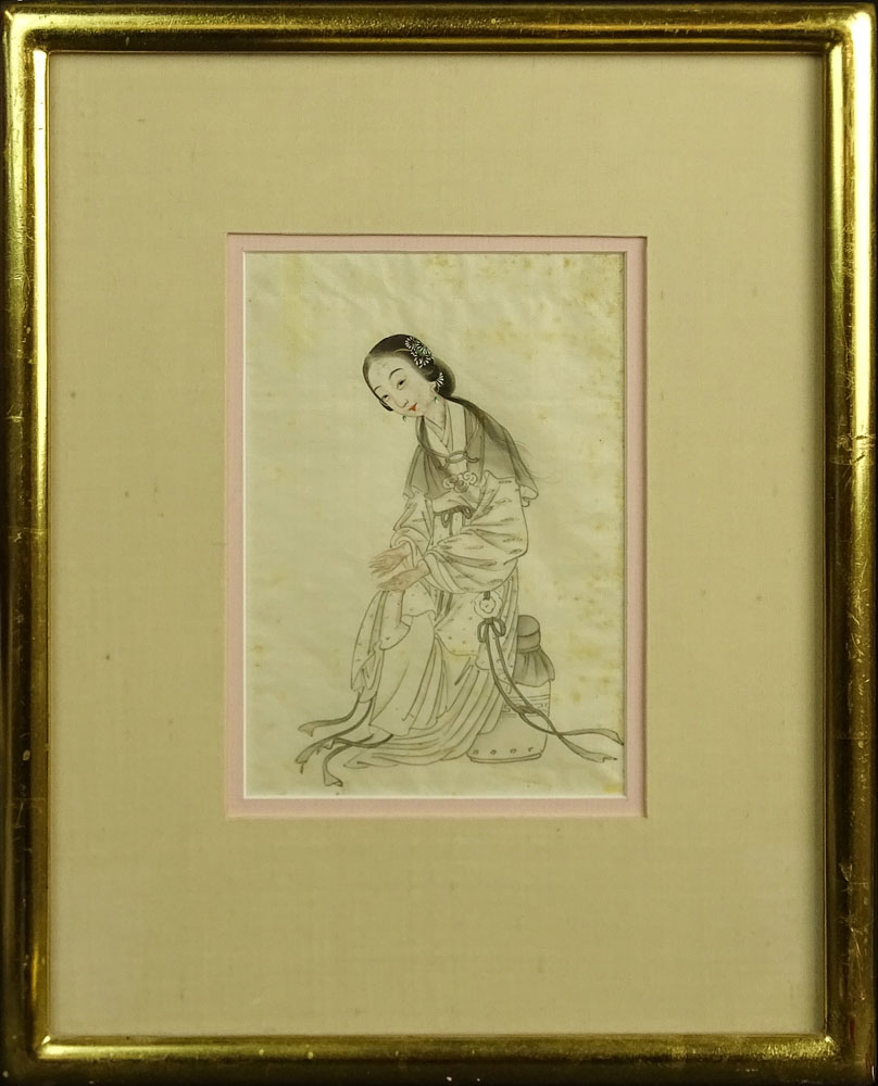 Pair of Vintage Japanese Watercolors on Silk. "Ladies". 