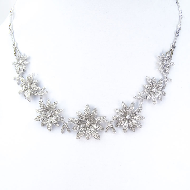 Approx. 6.50 Carat Micro Pave Set Diamond and 18 Karat White Gold Necklace.