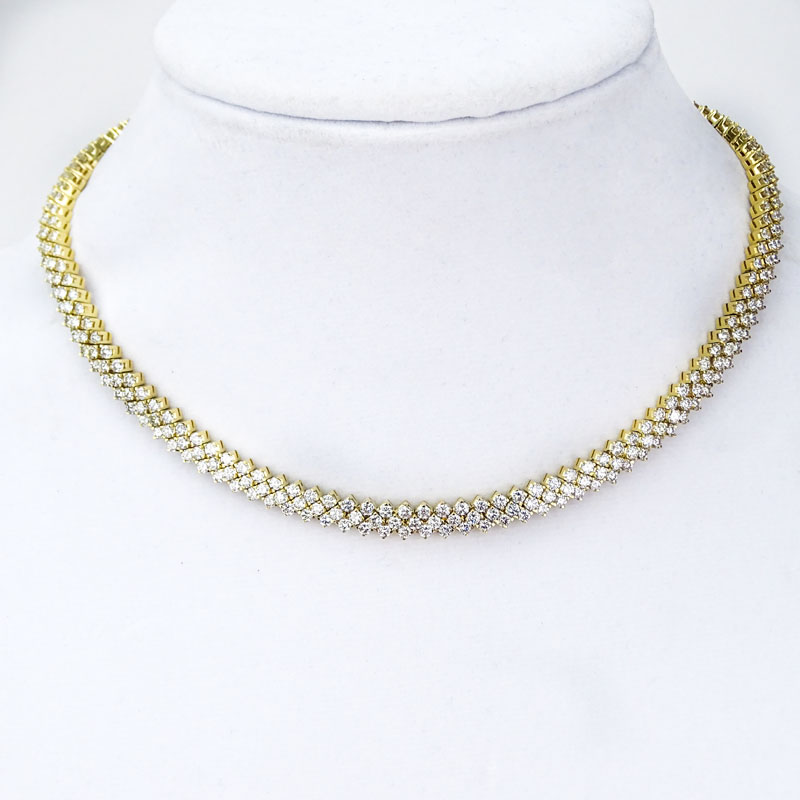 Vintage Approx. 20.0 Carat Round Brilliant Cut Diamond and 18 Karat Yellow Gold Three Row Necklace.