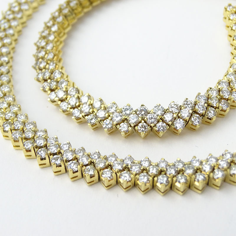 Vintage Approx. 20.0 Carat Round Brilliant Cut Diamond and 18 Karat Yellow Gold Three Row Necklace.
