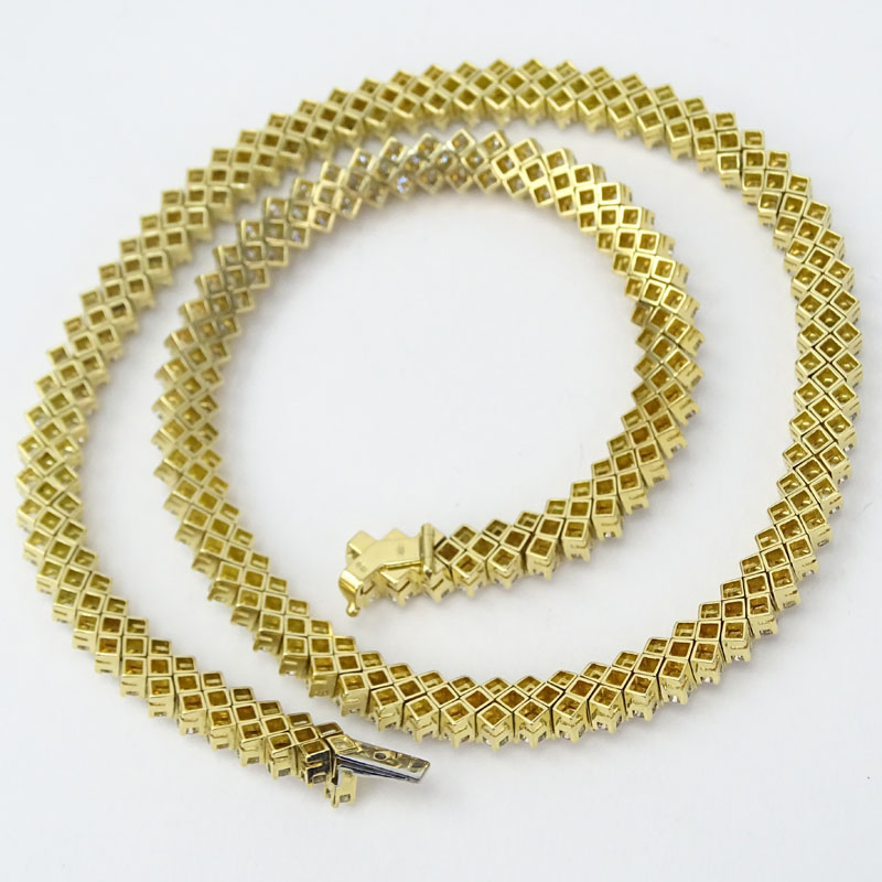 Vintage Approx. 20.0 Carat Round Brilliant Cut Diamond and 18 Karat Yellow Gold Three Row Necklace.