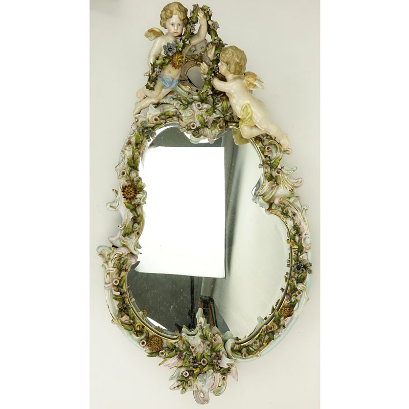 Antique Dresden Style Figural Porcelain Mirror.