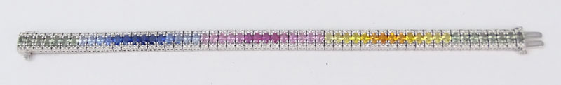 Approx. 11.50 Carat Oval Cut Multi Color Sapphire, 2.25 Carat Round Brilliant Cut Diamond and 18 Karat White Gold Bracelet. 