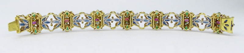 Vintage Approx. 25.0 Carat Oval Cut Sapphire, Emerald, Ruby, Opal and 18 Karat Yellow Gold Bracelet. 