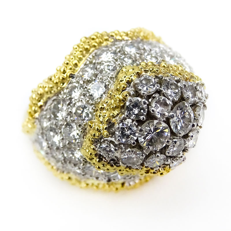 Vintage Circa 1950s Approx. 3.0 Carat Round Brilliant Cut Diamond, 18 Karat and 14 Karat Yellow Gold Dome Dinner Ring. 