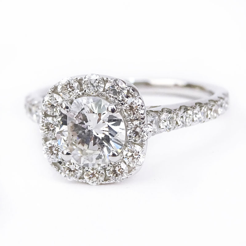 Approx. 2.06 Carat TW Round Brilliant Cut Diamond and 18 Karat White Gold Engagement Ring.