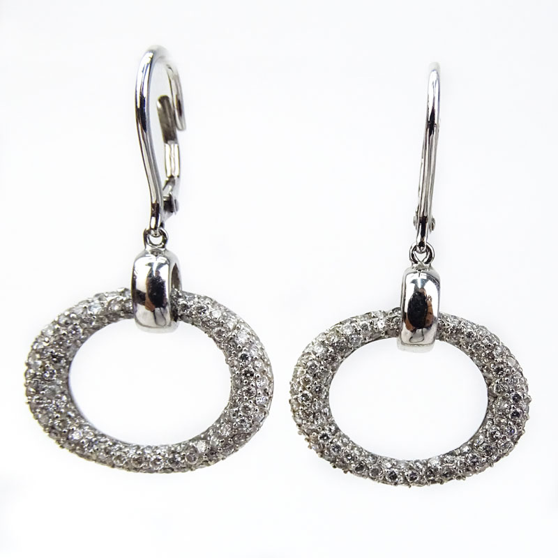 Approx. 2.65 Carat Micro Pave Set Round Brilliant Cut Diamond and 14 Karat White Gold Drop Earrings.