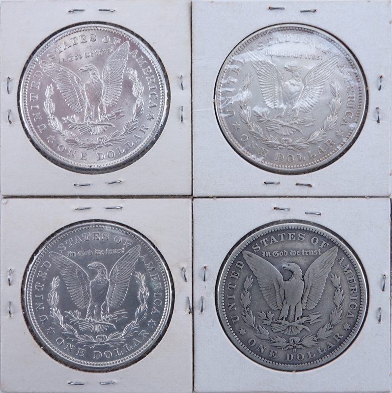 Collection of Four (4) Morgan Silver Dollars in Sleeves.