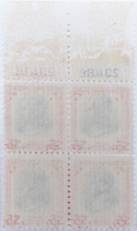 #834-1938 Block of Four (4) Calvin Coolidge $5 U.S. Postage Stamps.