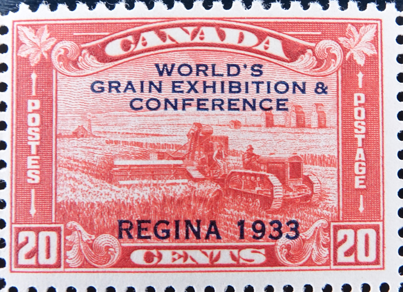 Block of Eight (8) 20 Cents Canada Worlds Grain Exhibition & Conference- Regina 1933 Postage Stamps.