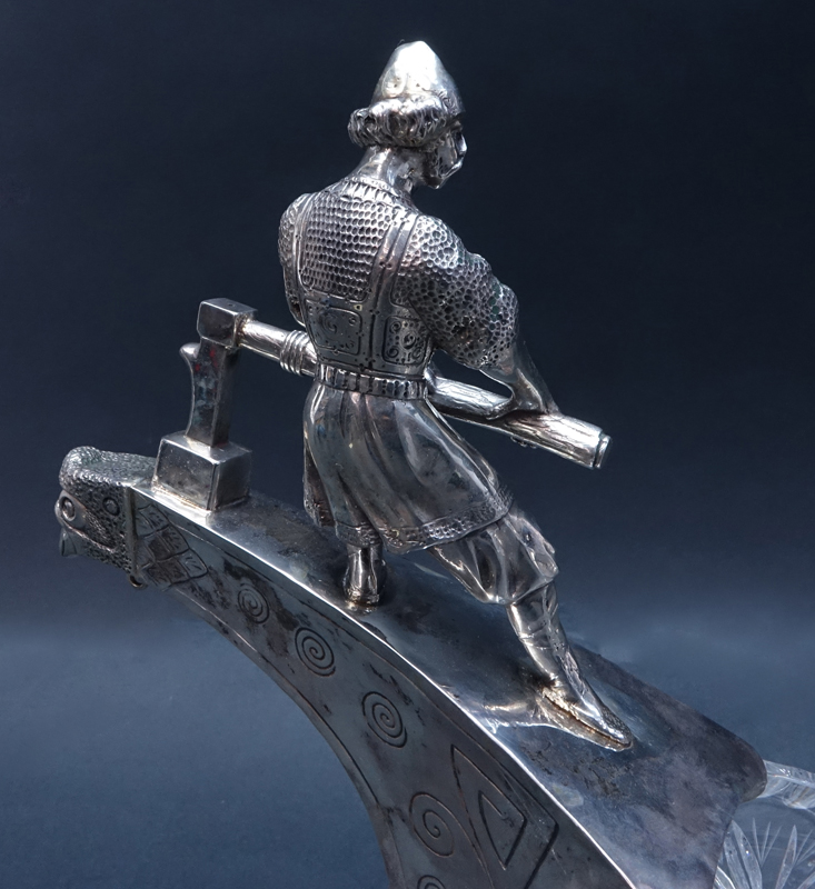 Large Russian Sterling Silver Mounted Cut Glass Kvosh.
