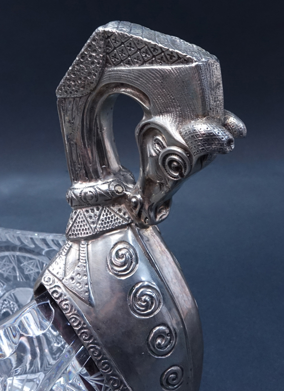 Large Russian Sterling Silver Mounted Cut Glass Kvosh.