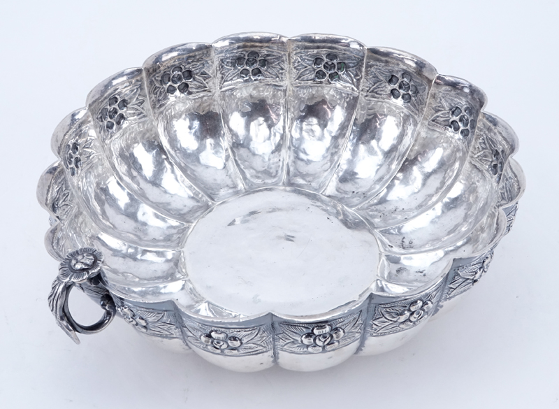 Sanborns Mexican Sterling Silver Bowl. Melon ribbed with floral repousse design.