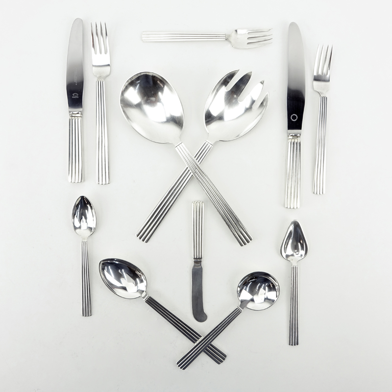 Ninety One (91) Pc. Georg Jensen "Bernadotte" Sterling Silver Flatware.