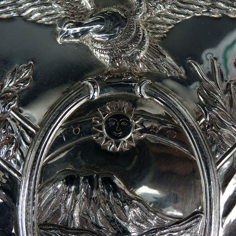 Vintage Silver Ecuador Coat of Arms Repousse Tray.