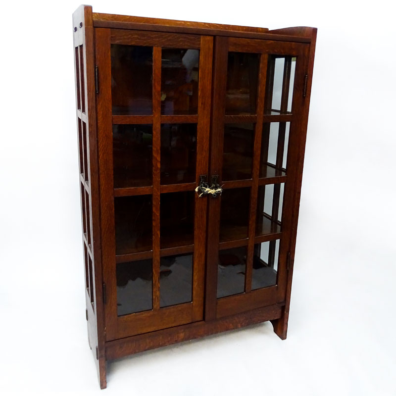 Early to Mid 20th Century L & J.G. Stickley Style Quarter Sawn Oak China Cabinet.