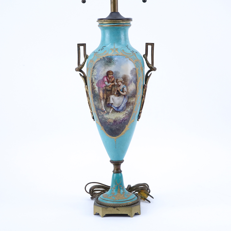 19th Century French Sevres Style Bronze Mounted Porcelain Lamp.