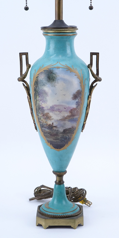 19th Century French Sevres Style Bronze Mounted Porcelain Lamp.