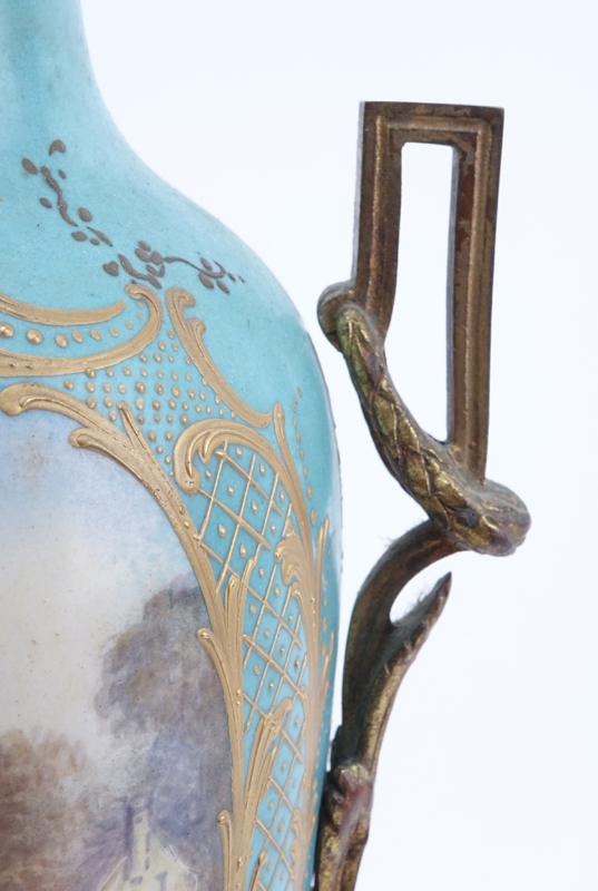 19th Century French Sevres Style Bronze Mounted Porcelain Lamp.