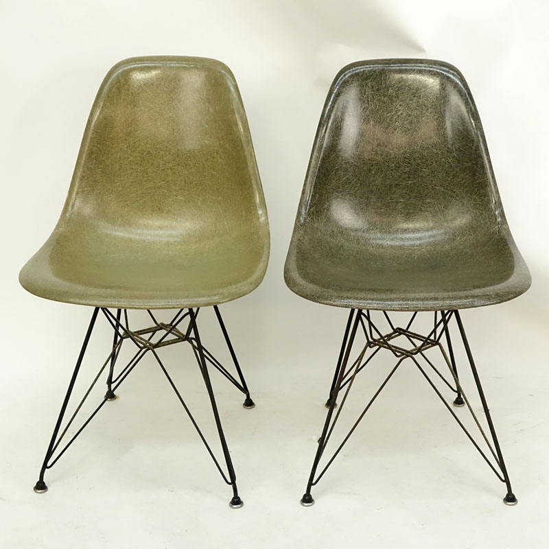 Pair of Eames for Herman Miller Molded Fiberglass Side Chairs on Eiffel Tower Bases.