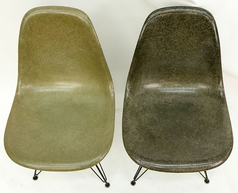 Pair of Eames for Herman Miller Molded Fiberglass Side Chairs on Eiffel Tower Bases.