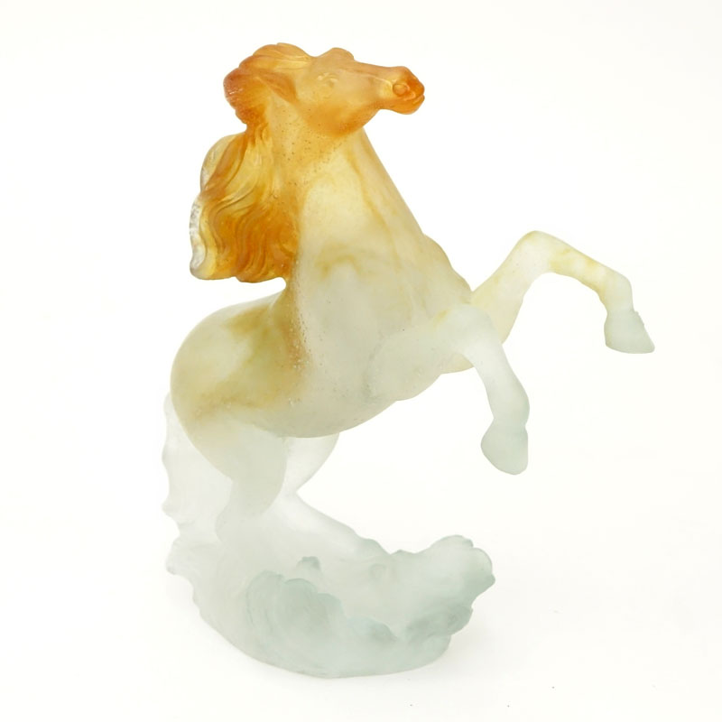 Daum, France Pate de Verre Art Glass Rearing Horse Figure. 