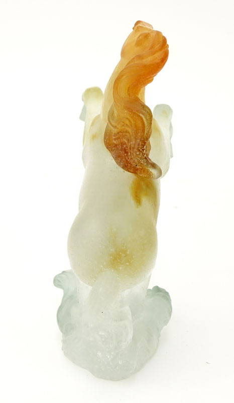 Daum, France Pate de Verre Art Glass Rearing Horse Figure. 