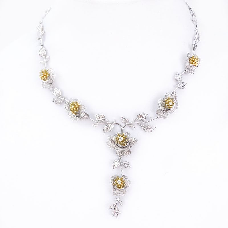 Vintage 5.78 Carat Round Brilliant Cut Diamond and 18 Karat White and Yellow Gold Pendant Necklace.