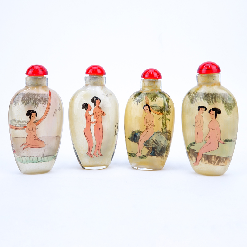 Collection of Four (4) Chinese Reverse Painted Glass Snuff Bottles.