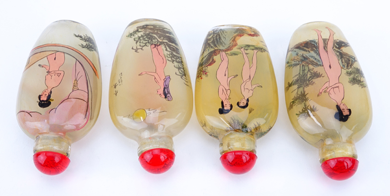 Collection of Four (4) Chinese Reverse Painted Glass Snuff Bottles.