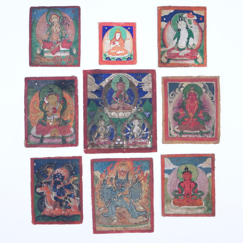 Collection of Nine (9) Tsaklis Miniature Tangka Paintings.