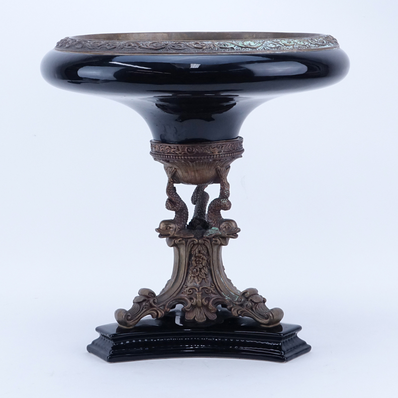 Large Modern Empire Style Bronze Mounted Porcelain Tazza.