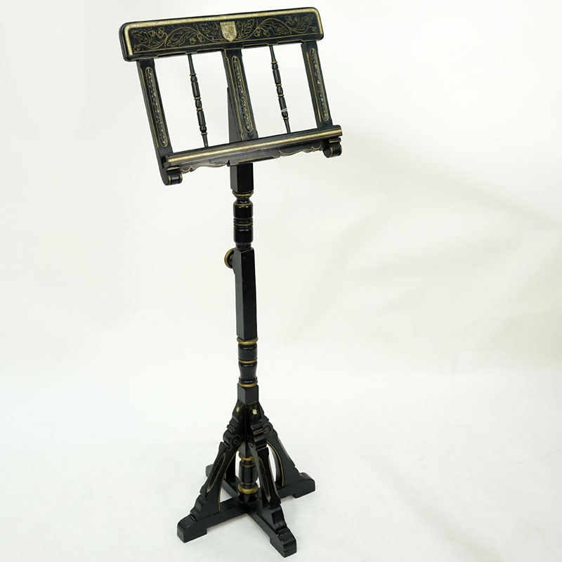 Antique Eastlake Style Mother of Pearl Inlaid and Gilt Painted Ebonized Music Stand.