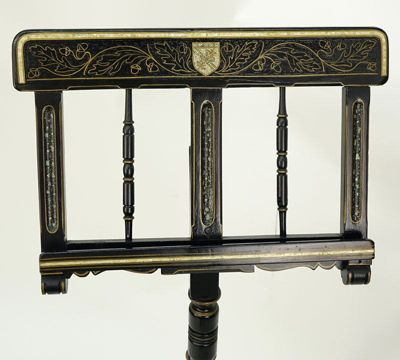 Antique Eastlake Style Mother of Pearl Inlaid and Gilt Painted Ebonized Music Stand.