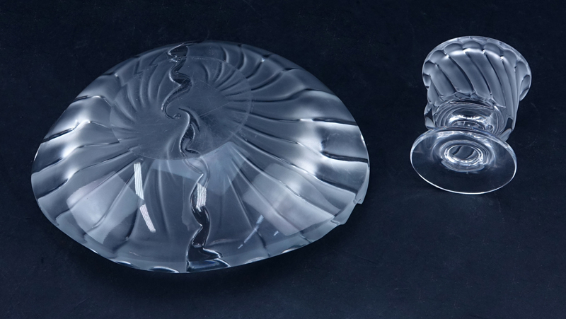 Two (2) Pc Lalique Smoking Set. Includes: Nancy ashtray and Smyrne cigarette holder.