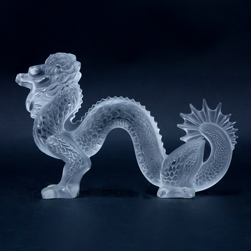 Lalique Frosted Crystal Dragon Figure.