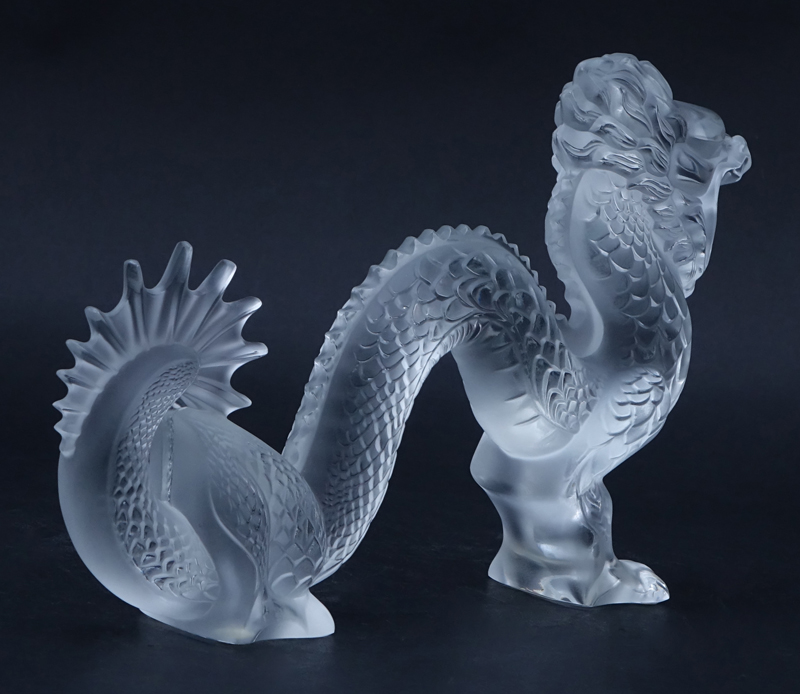 Lalique Frosted Crystal Dragon Figure.