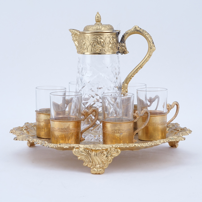 Vintage Assembled Bronze, Gold Plate and Crystal Espresso Set.