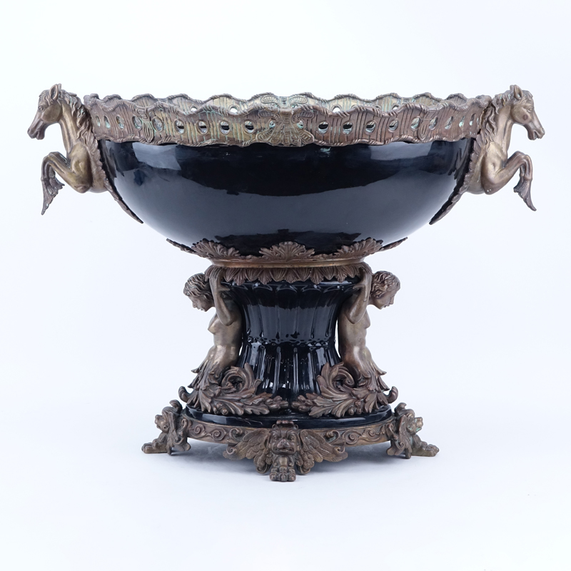 Large Modern Empire Style Bronze Mounted Porcelain Centerpiece.