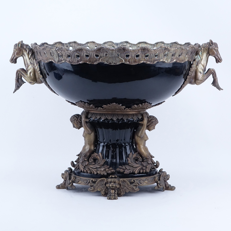 Large Modern Empire Style Bronze Mounted Porcelain Centerpiece.