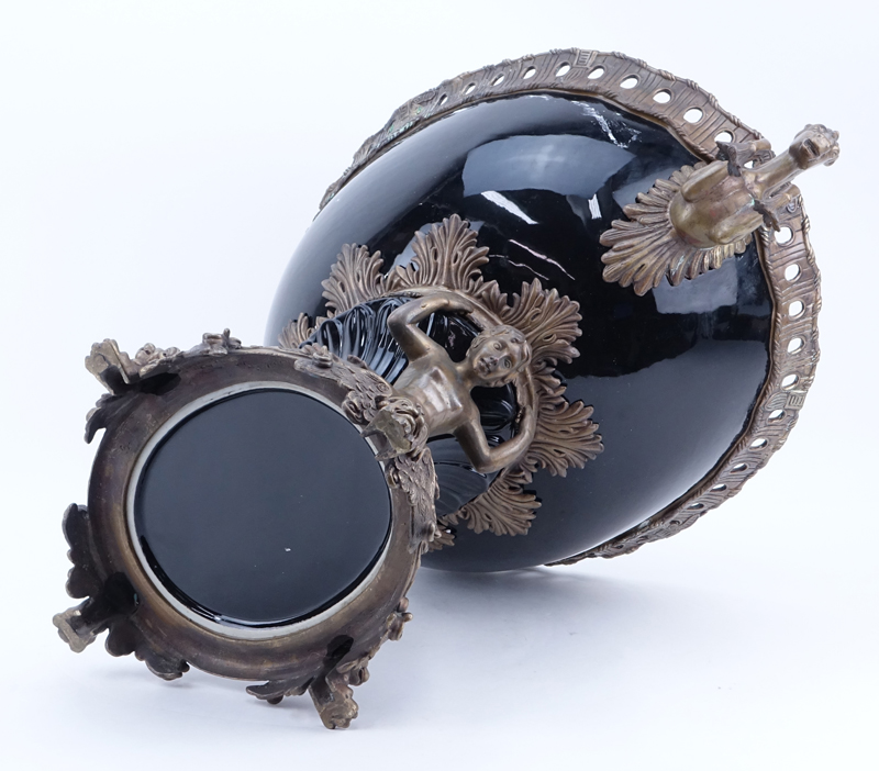 Large Modern Empire Style Bronze Mounted Porcelain Centerpiece.