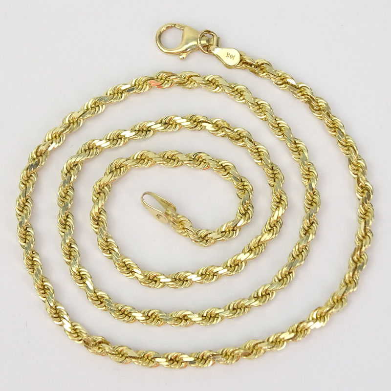 Man's Vintage 14 Karat Yellow Gold Diamond Cut Rope Chain Necklace.