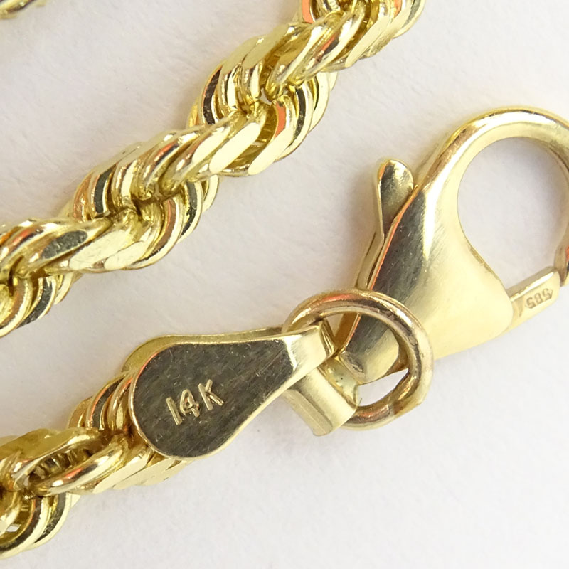 Man's Vintage 14 Karat Yellow Gold Diamond Cut Rope Chain Necklace.