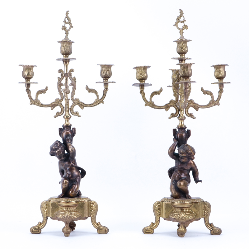 Two Antique style Italian Bronze Figural Candelabra.