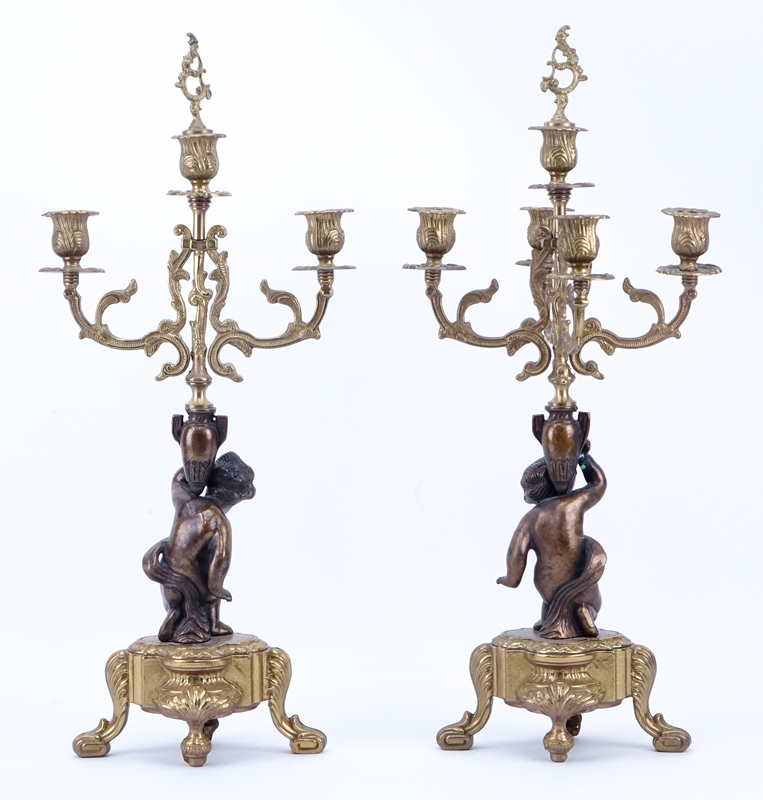 Two Antique style Italian Bronze Figural Candelabra.